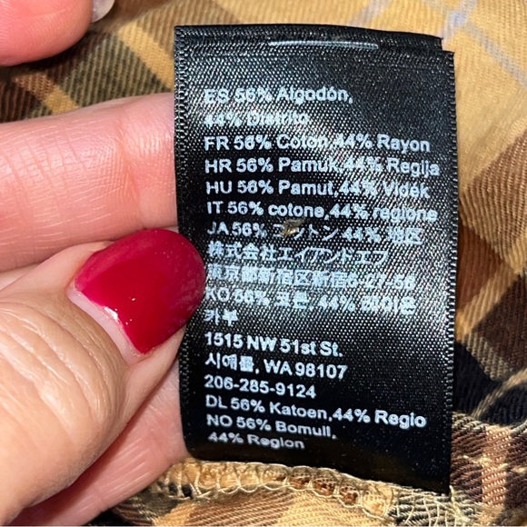 KAVU brown Tan Plaid 1/2 Button Flannel Shirt Big Front Pockets Tunic Cotton Med - Picture 6 of 13